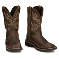 Men's Justin Original Work Boots 11" Driller Square Toe Waterproof -Boots Shoes Shop 7 650 justin original work boots 11 driller square toe waterproof rugged tan